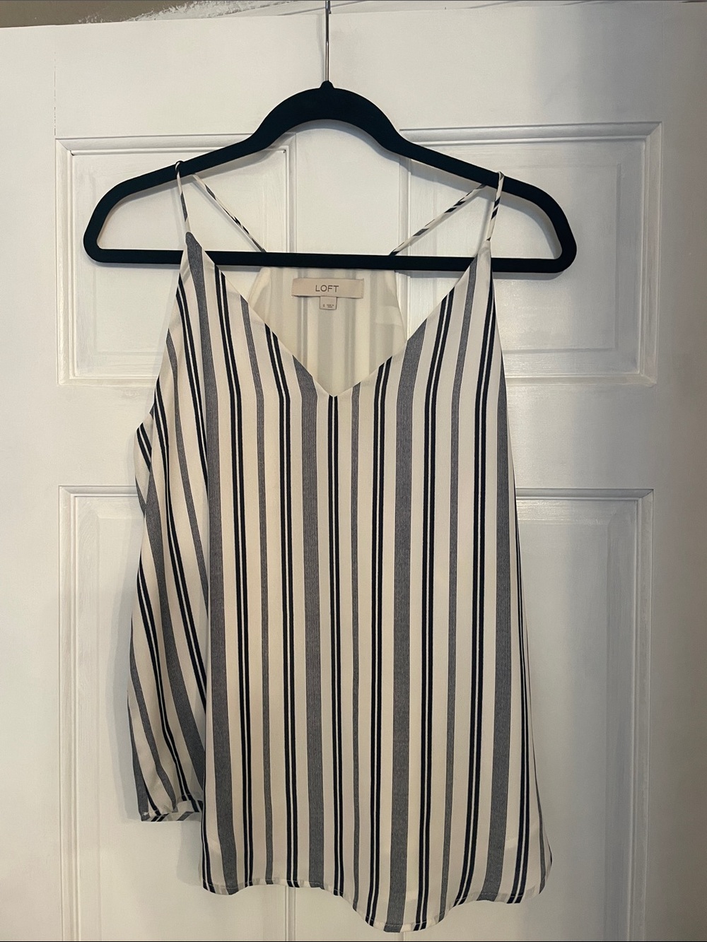 LOFT Black and White Vertical Stripe V-Neck Cami